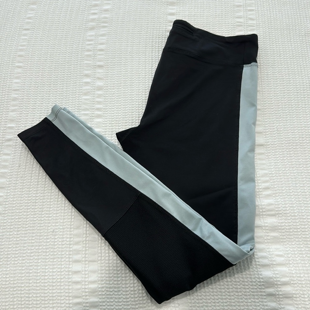 women’s black fitness leggings with light blue (size medium)